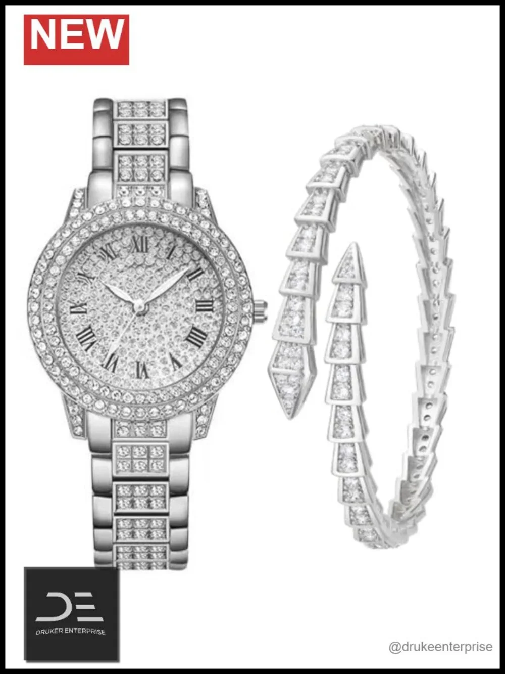 Full Diamond Bling Rhinestone Iced Out Quartz Crystal Stainless Steel Wrist